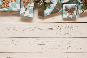 Christmas presents on wooden background
