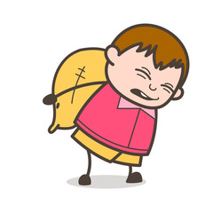 Child Labor with Heavy Weight - Cute Cartoon Fat Kid Illustration