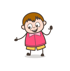 Joyful Boy Showing Friendship Hand - Cute Cartoon Fat Kid Illustration