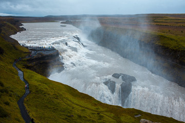 Iceland, waterfall Gullfoss tour of the Golden ring