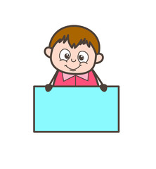 Small Boy with Ad Banner - Cute Cartoon Fat Kid Illustration