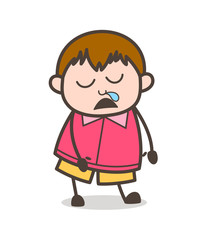 Sleepy Funny Face - Cute Cartoon Fat Kid Illustration