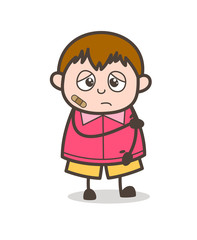 Injured Face with Bandage - Cute Cartoon Fat Kid Illustration