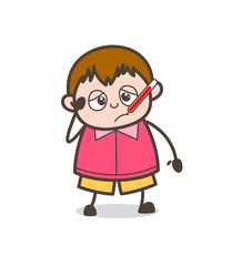 Sick Little Boy - Cute Cartoon Fat Kid Illustration