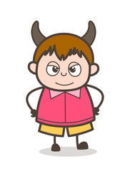 Devil Smiling Face - Cute Cartoon Fat Kid Illustration