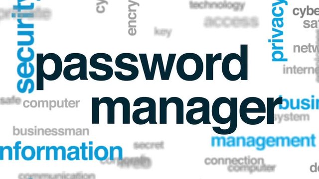 Password manager animated word cloud, text design animation.