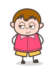 Slightly Smiling Face - Cute Cartoon Fat Kid Illustration