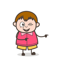 Naughty Boy Winking Eye Expression - Cute Cartoon Fat Kid Illustration