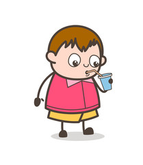Drinking Energy Water - Cute Cartoon Fat Kid Illustration
