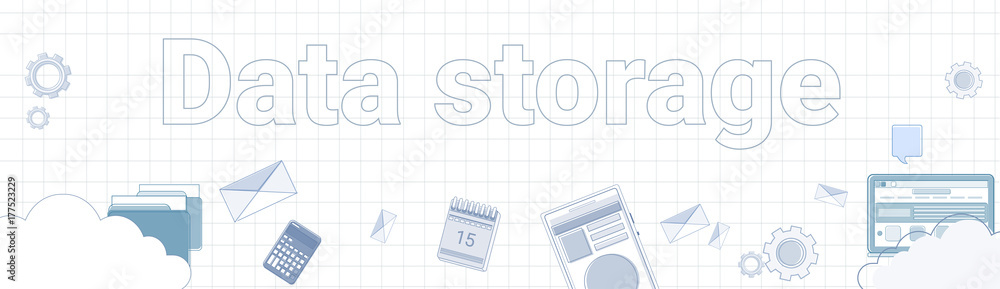 Poster data storage word on squared background horizontal banner cloud computing concept vector illustratio