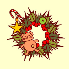 Christmas Wreath Icon Garland Hand Drawn Holiday Decoration Concept Vector Illustration