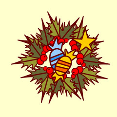 Christmas Wreath Icon Garland Hand Drawn Holiday Decoration Concept Vector Illustration
