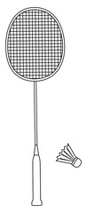 Vector outilne design of badminton racket and shuttlecock isolated on white background