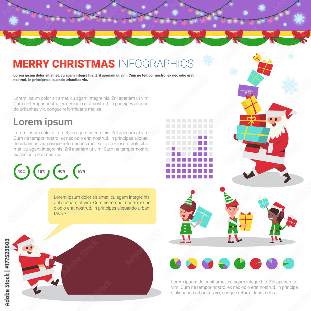 Poster merry christmas infographic elements set, templates with text copy space, charts and graphs flat vec