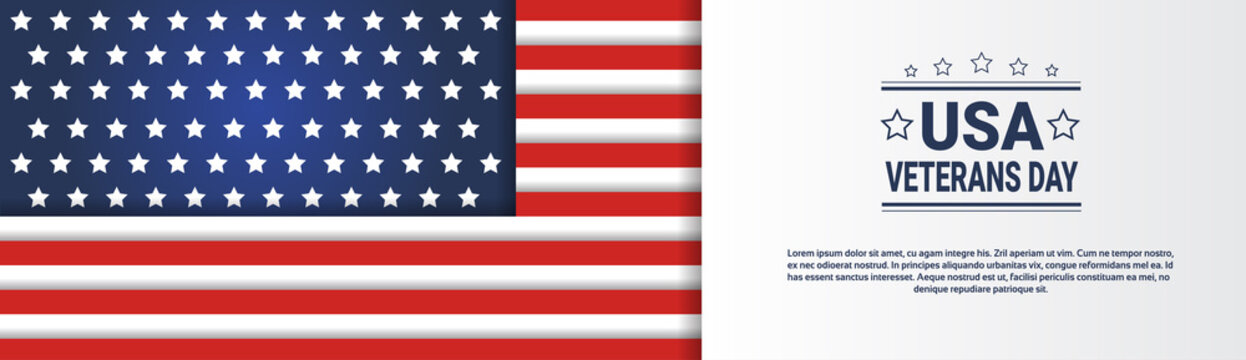 Usa Veterans Day Horizontal Banner With United States Flag On Background And Copy Space Vector Illustration