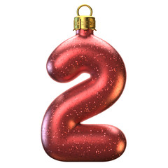 Christmas tree decoration font, number 2 3d rendering