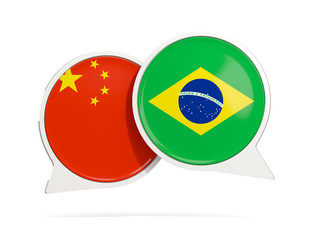 Chat bubbles of China and Brazil isolated on white