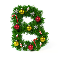 Christmas font isolated on white, letter B 3d rendering