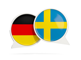 Chat bubbles of Germany and Sweden isolated on white