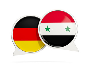 Chat bubbles of Germany and Syria isolated on white