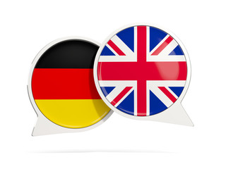Chat bubbles of Germany and UK isolated on white
