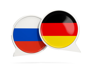 Chat bubbles of Russia and Germany isolated on white