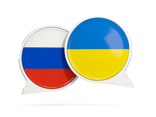 Chat bubbles of Russia and Ukraine isolated on white