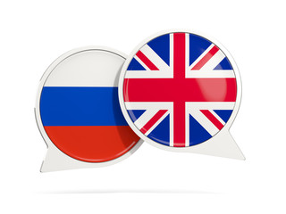 Chat bubbles of Russia and UK isolated on white