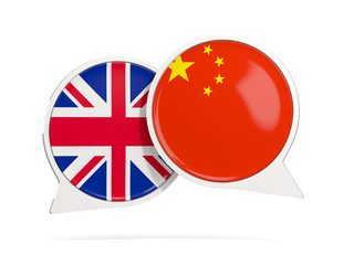 Chat bubbles of UK and China isolated on white