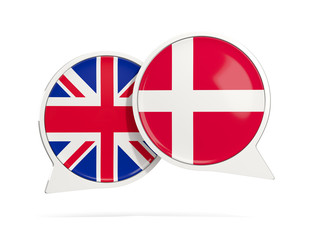 Chat bubbles of UK and Denmark isolated on white