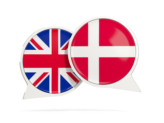 Obraz premium Chat bubbles of UK and Denmark isolated on white