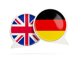 Chat bubbles of UK and Germany isolated on white
