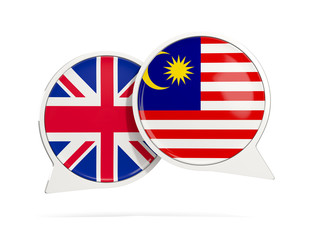 Chat bubbles of UK and Malaysia isolated on white