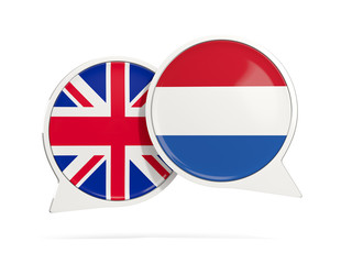 Chat bubbles of UK and Netherlands isolated on white