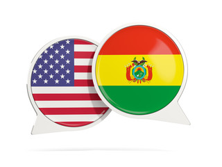Chat bubbles of USA and Bolivia isolated on white