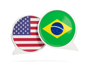 Chat bubbles of USA and Brazil isolated on white