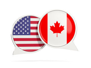 Chat bubbles of USA and Canada isolated on white