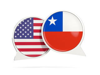Chat bubbles of USA and Chile isolated on white