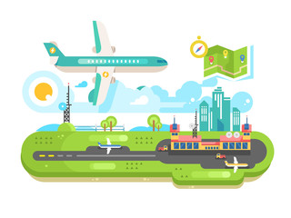 Airport building infrastructure with plane