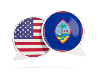 Chat bubbles of USA and Guam isolated on white