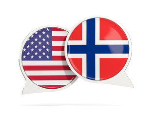 Chat bubbles of USA and Norway isolated on white