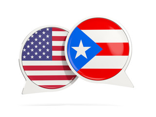 Chat bubbles of USA and Puerto Rico isolated on white