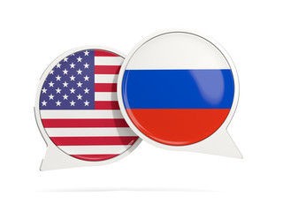 Chat bubbles of USA and Russia isolated on white