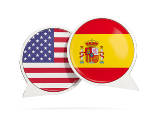 Chat bubbles of USA and Spain isolated on white