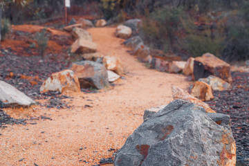 Gravel path lined with rocks