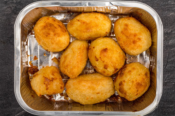 Roast Potatoes In A Silver Oven Baking Tray
