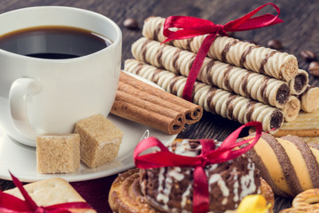 Biscuits and coffee on table