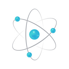 Atom. Electron, nucleus, neutron, proton sign. Educational vector illustration isolated on white background.
