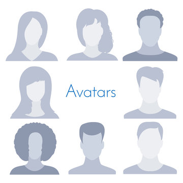 Avatar profile icon collection isolated on white background. Male and female set. Anonymous faceless user. Default person picture. Business vector illustration for your design.