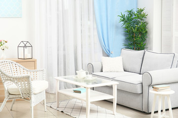 Comfortable sofa in living room